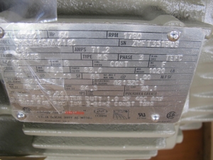 MOTOR, ELECTRIC TYPE, 60 HORSEPOWER, 460VAC 60HZ 3PH ELEC RATING, 1800 RPM, 364TS FRAME, 69.5-70.4 AMPS, TEFC ENCLOSURE, CONTINUOUS DUTY, 1.15 SERVICE FACTOR. WITH 60 WATTS SPACE HEATER, PART # 213A8738AC (W-44) LOADING & HANDLING FEE $15-